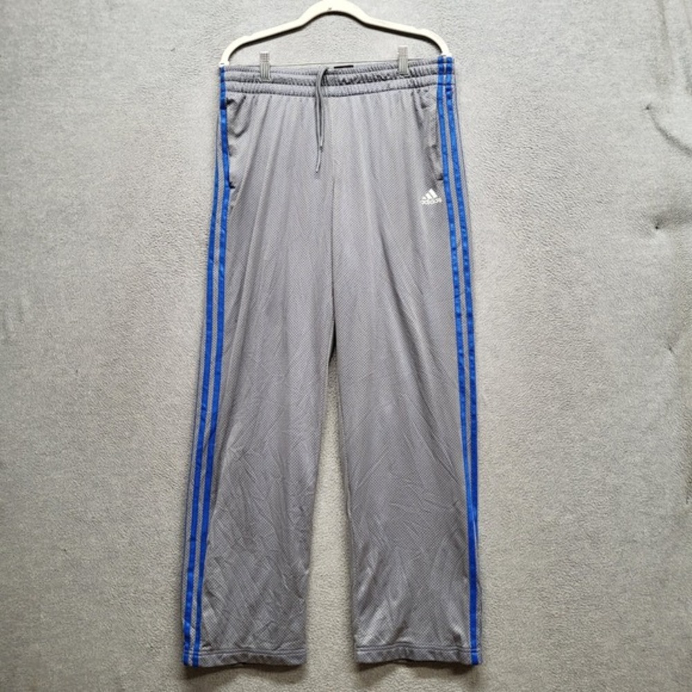 Adidas Men Activewear Pants Large Gray‎ Basketball Y2K Baggy Logo Drawstring